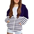 thumbnail image 3 of Jinhomg Girls Zip Up Hoodie Kids Fashion Striped Sweatshirt Jacket with Pockets 2025 Fall Winter Treney Outwear Purple 150, 3 of 9