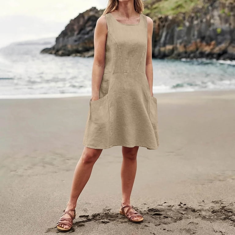 linen dress petite Petite Studio's Fenton Panel Linen Dress in Ivory
