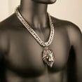 thumbnail image 4 of Mens Heavy Silver Necklace Stainless Steel Large Lion Head Pendant Cuban Chain, 4 of 6