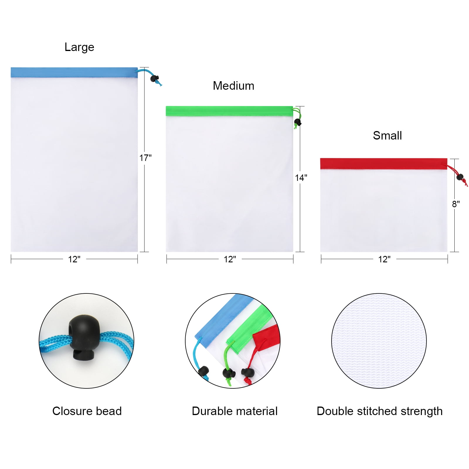 VacYaYa 20Pcs Reusable Washable Food Storage Organization Mesh Produce Ziploc Bags ,8S,6M,6L