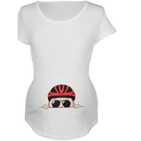 

Peeking Baby Bike Helmet Sunglasses White Maternity Soft T-Shirt - Large