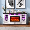 thumbnail image 5 of Holliwill 70" Fireplace TV Stand for TVs up to 80" with 30" Electric Fireplace, Farmhouse Entertainment Center with RGB LED Lights for Living Room, White Brown, 5 of 6
