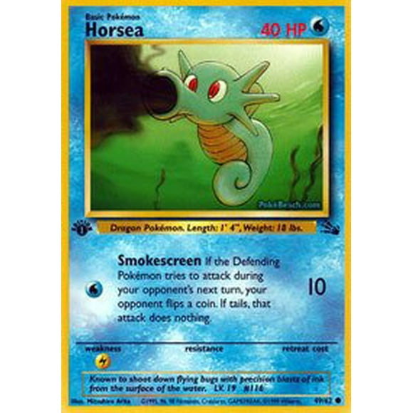 Juego de cartas coleccionables Pokémon Horsea Fossil 1a edición