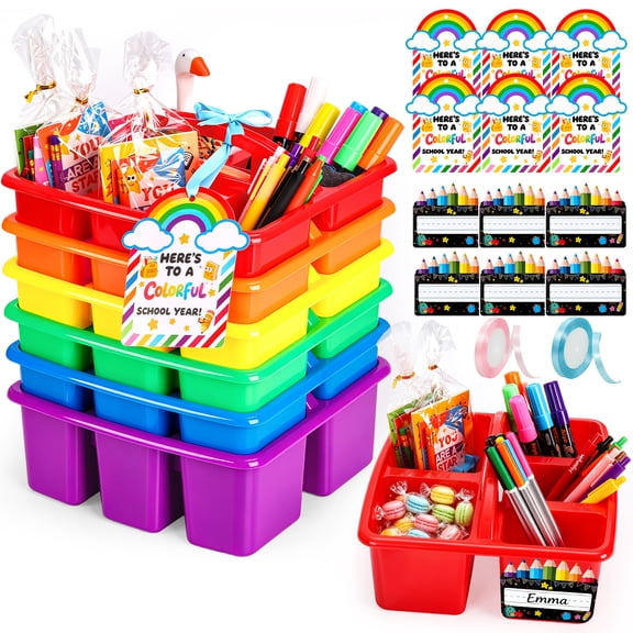 Miguan 6 Pack Plastic Classroom Caddy Organizer with Handle Teacher Supply Storage Caddy for Classroom Organization, Table, Desk, Office Assorted Colors