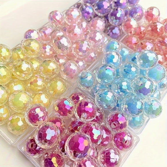 60pcs Randomly Mixed Color Transparent Acrylic Round Beads Straight-hole String Beads, Suitable for DIY Handmade Bags, Bracelets, Necklaces, Earrings Material Accessories And Ornaments, 16mm