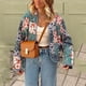 thumbnail image 5 of Parkas de manga larga para mujer, chaqueta acolchada corta, cárdigan con estampado floral, manga larga, parte delantera abierta, abrigos acolchados cortos, abrigo para mujer, 5 of 6