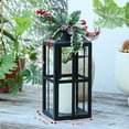 thumbnail image 5 of 2 Pack Christmas Lanterns Set with Flameless Pillar LED Candle & Removable Holiday Greenery, Decorative Black Lantern,Christmas Decor, 5 of 10