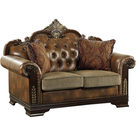 Homelegance Croydon Traditional Two-Tone Love Seat, 65"W, Brown PU Leather