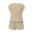 thumbnail image 4 of GiLiling Girls 2 Piece Lounge Set Striped Knit Short Sleeve T-Shirt and Elastic Waist Shorts Casual Summer (Khaki, 11-12 Years), 4 of 4