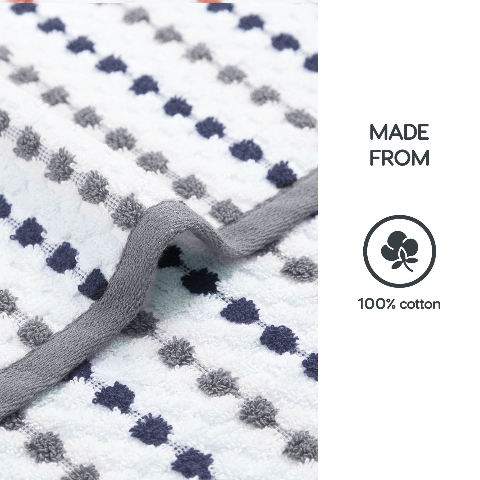 Mainstays Performance Cotton Bath Towel, Super Soft Quick Dry Fade Resistant, Grey/Black Dot Pattern