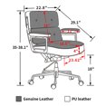 thumbnail image 3 of Luxurious Genuine Leather Swivel Office Chair, Mid Back Executive Desk Chair with Upholstered Armrest and 5 Wheels, Ergonomic Rolling Leather Computer Chair with Lumbar Support for Home Office, 3 of 9