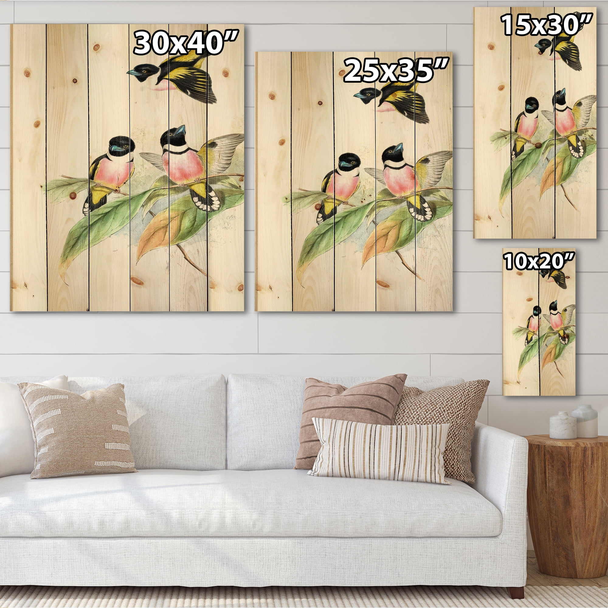 Designart 'Ancient Birds III' Traditional Print on Natural Pine Wood
