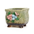 thumbnail image 2 of 7.09" Small Green Square Footed Ceramic Planter Pot with Drainage Hole and Mesh Pad, 2 of 8