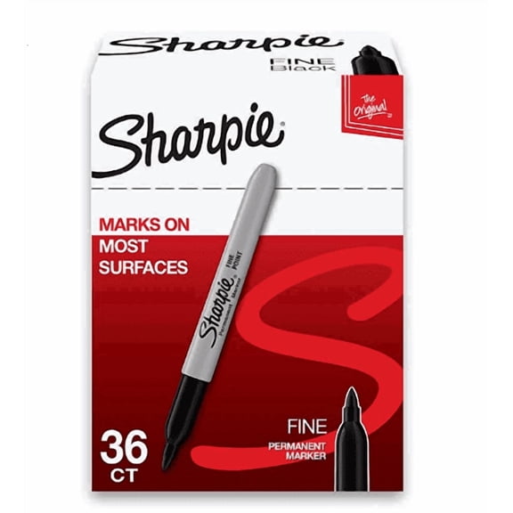 Sharpi.h Permanent Markers Pen, Fine Point, Black, 36 Count