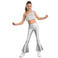 thumbnail image 3 of iiniim Girls Disco Jazz Hip Hop Street Dance Outfits Sequins Ruffle Crop Top with Flared Leggings Pants Set Silver 8, 3 of 7