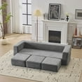thumbnail image 4 of Ebern Designs Convertible Sectional Sofa with 3 Footrests, High Rebound Foam Bed, Space Saving Chenille Floor Sofa for Studio Apartments and Home Offices (Light Gray), 4 of 11