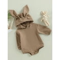 thumbnail image 3 of Diconna Infant Baby Boy Girl Easter Clothes Bunny Romper Rabbit Ear Hoodie Bodysuit My First Easter Outfit Khaki 12-18 Months, 3 of 8
