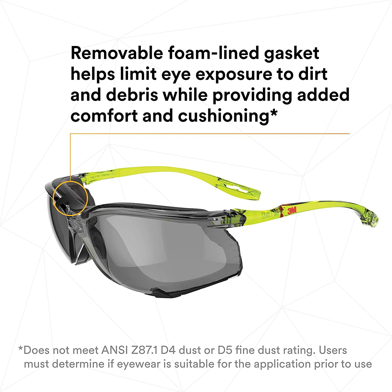 3m Safety Glasses,Gray,Foam Lined SCCS02SGAF-GRN-F