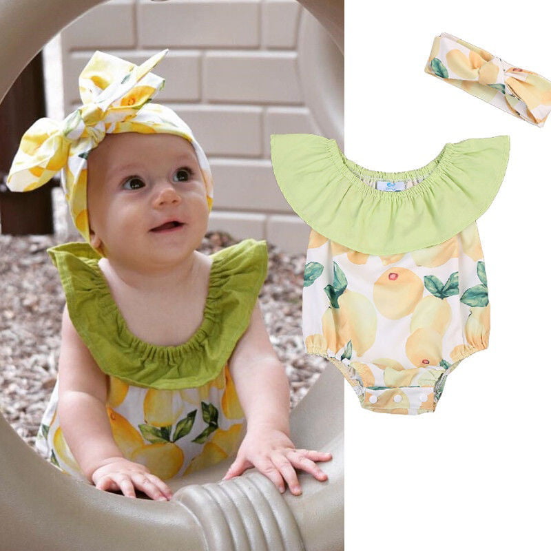 Details about   2019 New Baby Clothes Romper Outfits Bodysuit Girls Sun suit Lemon Girl Set 