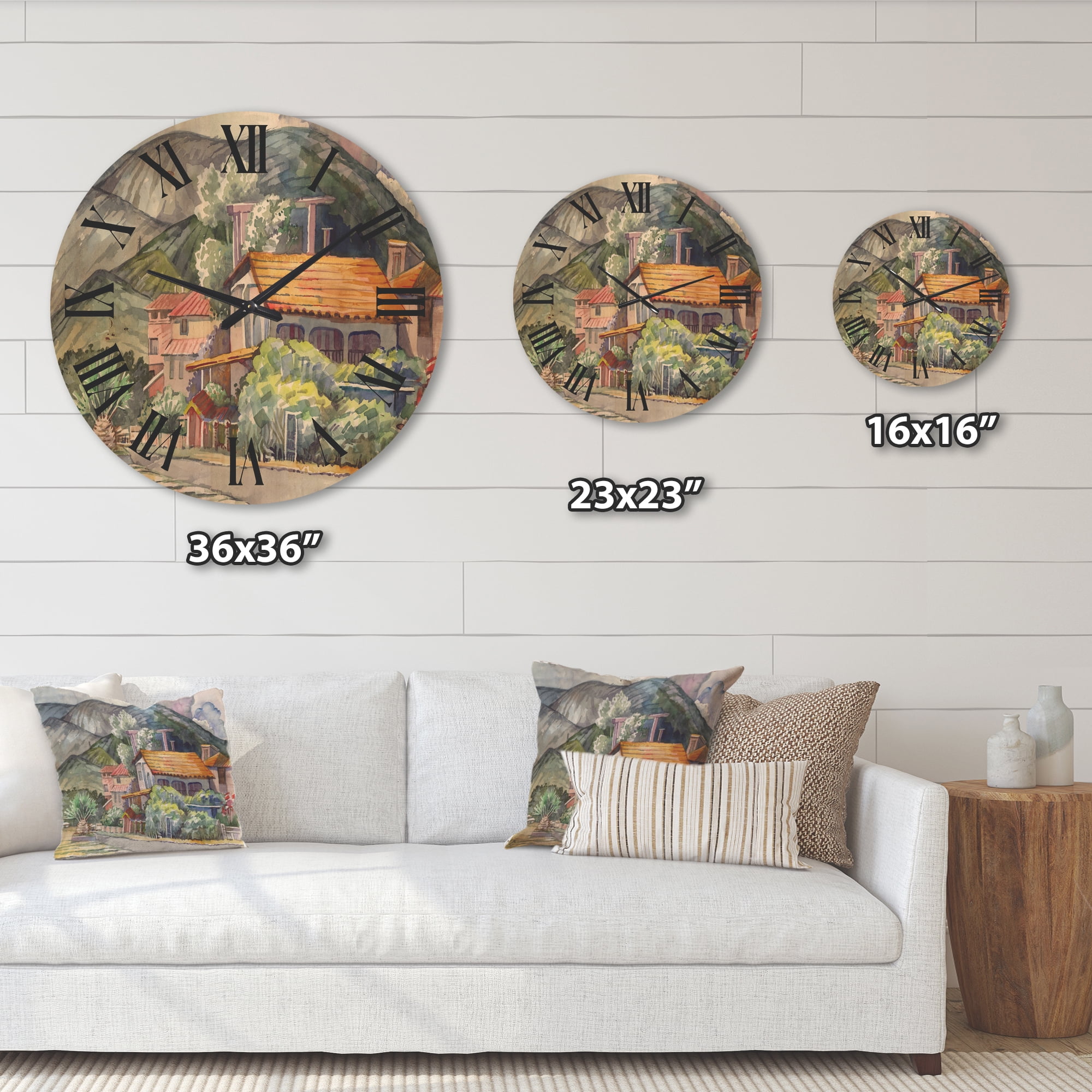 Designart 'Greek Mountains Landscape Off The Coast Of The Aegean Sea ' Traditional Wood Wall Clock