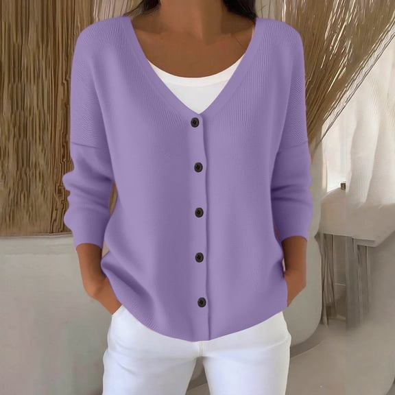 FDGIU ‌‌‌‌‌‌Women's Cardigan Sweaters Long Sleeve - Basic Solid Loose Fit Open Front Button Down Knit Top