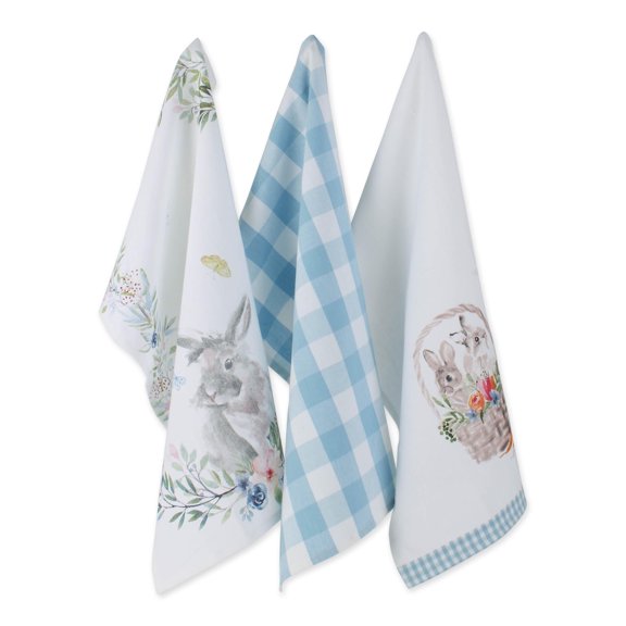 Flower Garden Kitchen Textiles, 18x28", Floral Bunnies, 3 Pieces
