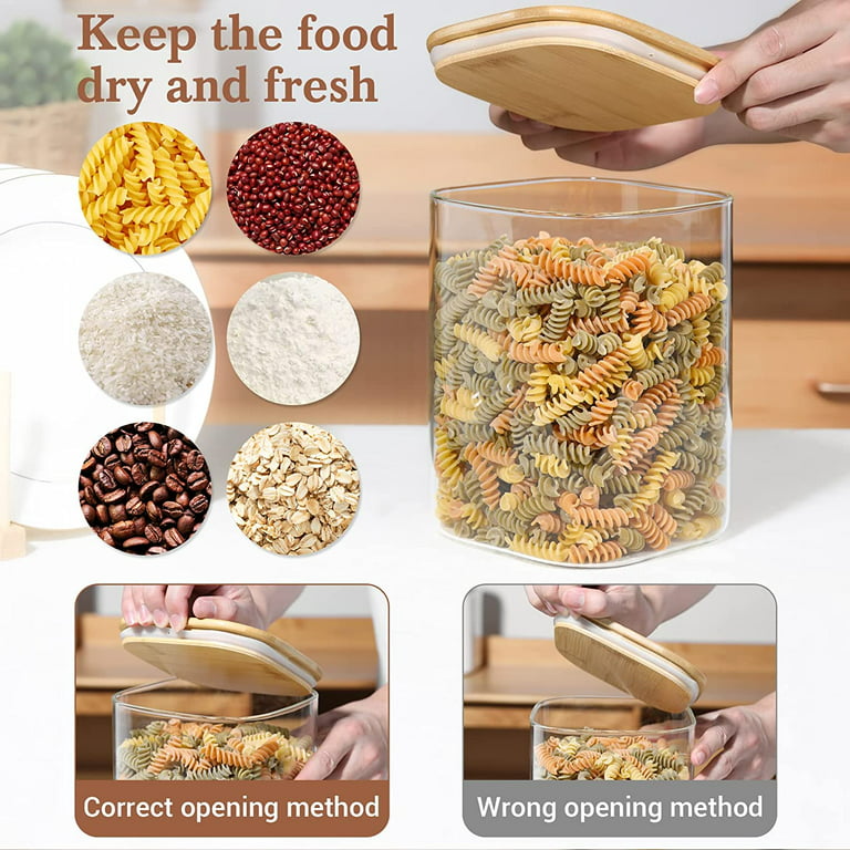 ComSaf Glass Storage Containers with Lids 37oz, Glass Jars with Bamboo  Lids, Clear Food Storage Jar, Glass Canister For Pantry Noodles Flour  Cereal
