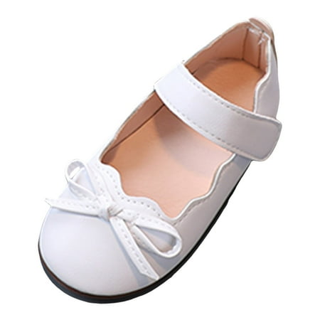 

eczipvz Dress Shoes for Girls Flats Non Slip for Toddler First Walkers Soft Sole PU Leather Shoes Sneaker Christmas Princess Shoes White 4-4.5 Years