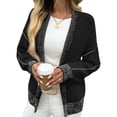 thumbnail image 2 of Long Sleeved Open Front Women Casual Knit Waffle Cardigan Coat, 2 of 6