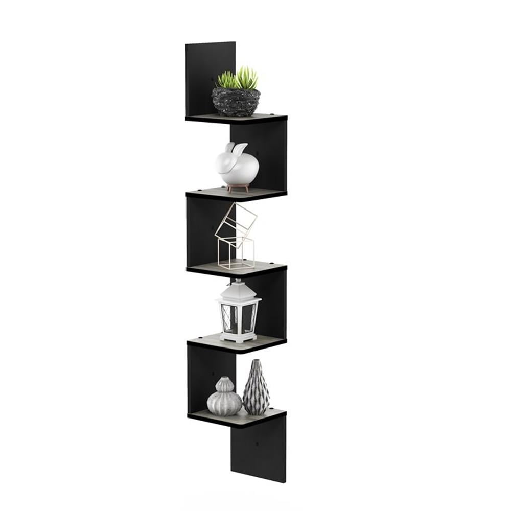 Furinno Rossi 7.8" x 7.8" 5-Tier French Oak Black Floating Shelves