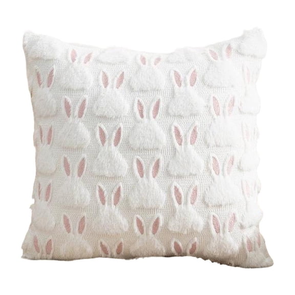 Rabbit Head Quilted Pillow Cover, Soft Knit Embroidered Throw Pillow Case for Home, Bedroom, Living Room or Nursery Decor