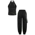 thumbnail image 2 of YONGHS Kids Girls Halter Hip Hop Jazz Dance Crop Top with Cargo Jogger Pants Set Performance Dancewear Black 14, 2 of 5
