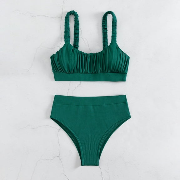 BONIXOOM Two Piece Swimsuit For Women Tankini Elastic Solid Bikinis Bikini Summer Swimwears on Clearance Green Size 8