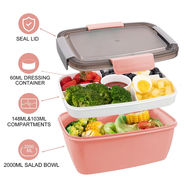 YAOMOBB Récipient à Salade Étanche avec Compartiments 5 Compartiments Boîte à Lunch Grande Capacité Sans BPA Récipient Empilable