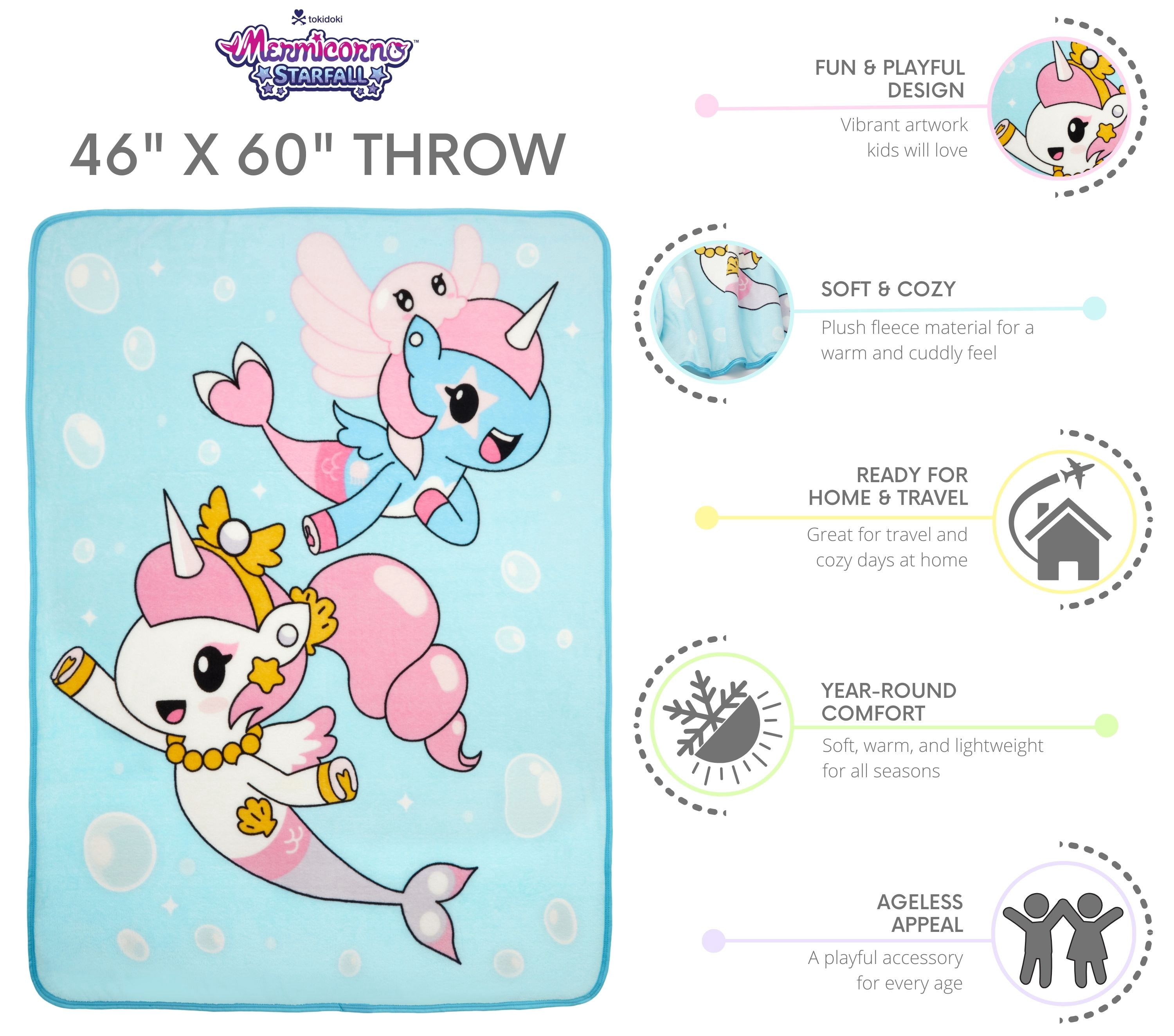 Mermicorno Starfall Kids Blue Print Fleece Throw Blanket, 46 x 60