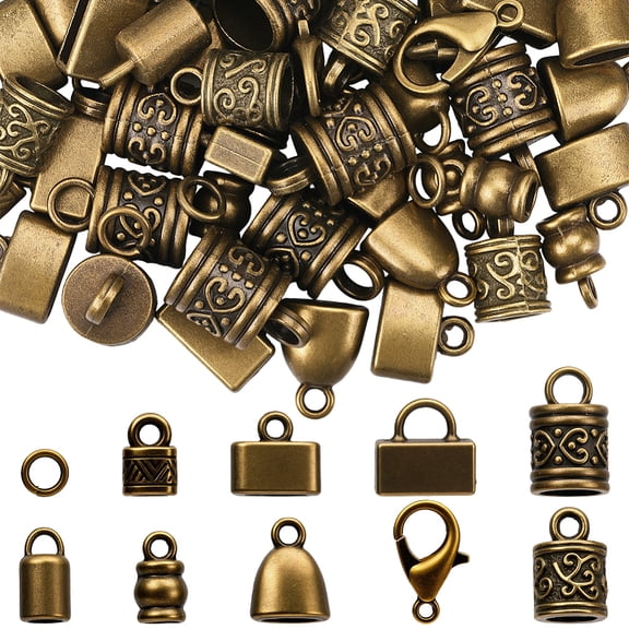 1 Box 230pcs Cord End Caps Kit Kumihimo Ends Alloy Metal Tibetan Style Bronze Tassel Glue in Crimp Leather End Caps