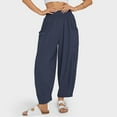 thumbnail image 3 of Women Linen Harem Pants Smocked Waist Casual Lounge Baggy Pant Beach Travel Vacation Trousers with Pockets, 3 of 8