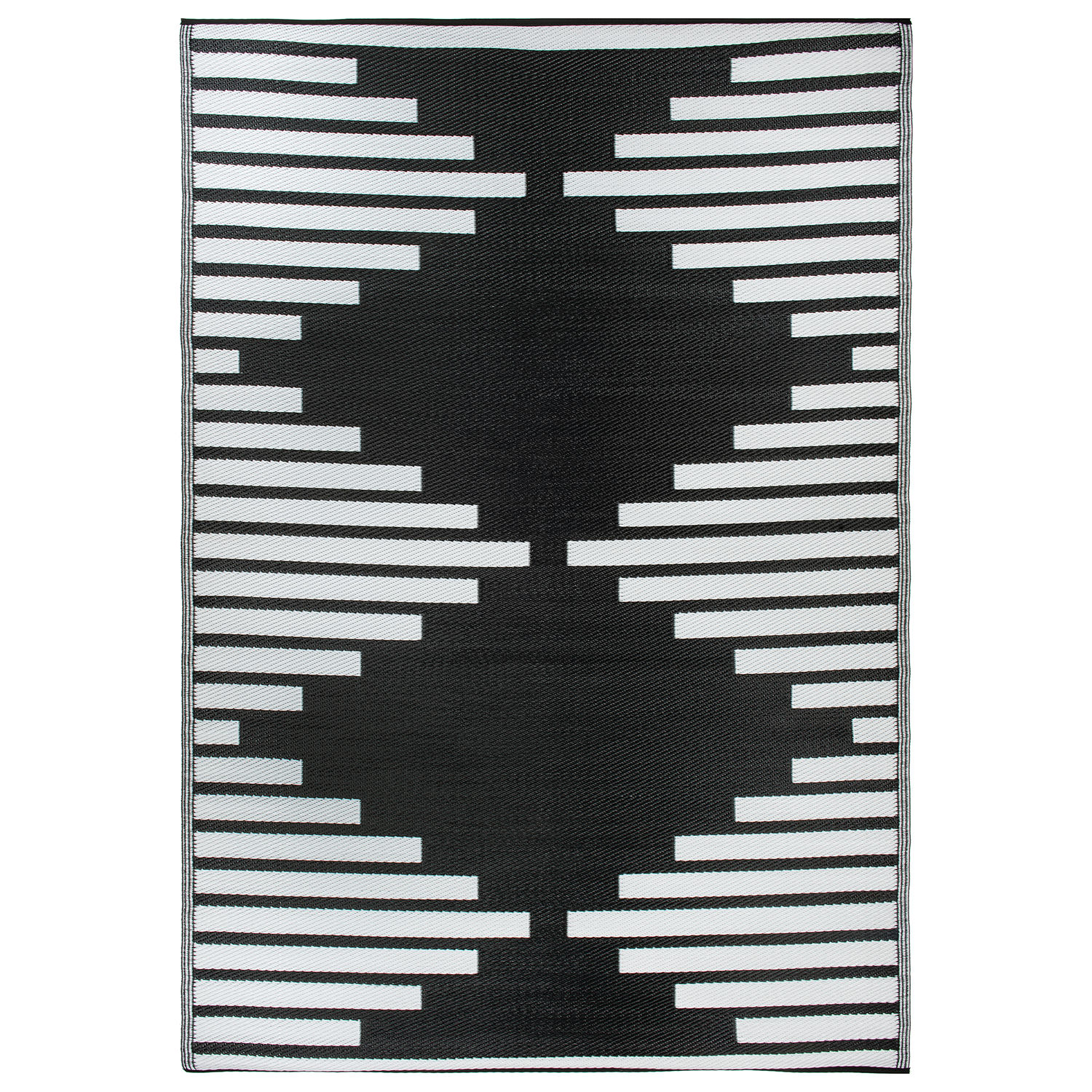 World Rug Gallery Bohemian Stripe Diamond Reversible Recycled Plastic Outdoor Picnic Mat, Camping Rug, RV Rug - BLACK 7'10"x10'