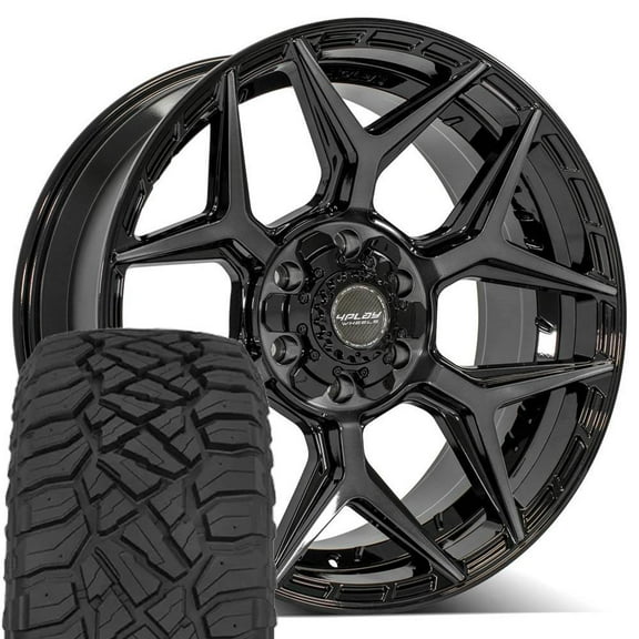 4PLAY Wheels 4P06 20 Inch Rims and Tires Fit 6x135 & 6x139.7 20x9 Gloss Black Brushed with Tinted Clear - TerraMax RT 275/55-20 (Set of 4)