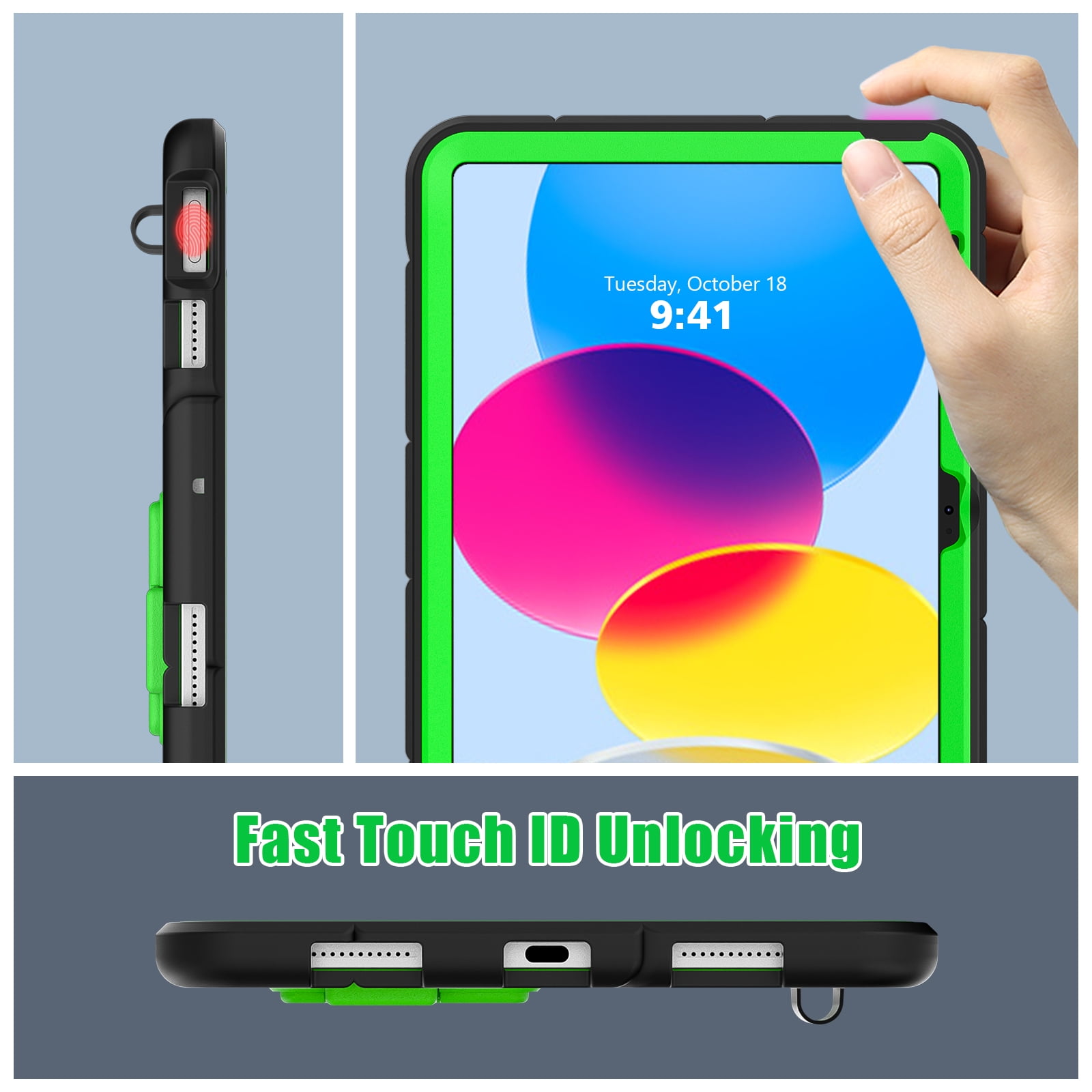 Kids Cases for iPad 10th Generation 2022,TECH CIRCLE Heavy Duty Shockproof Rugged Full Body Protective Sturdy Kickstands iPad 10.9 inch case with Pencil Holder for Kids Children Boys,Black+Green