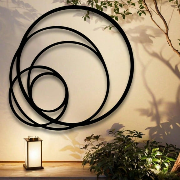 HELLOYOUNG  15.75  Inch  Modern Minimalist Metal Wall Art Abstract Circular Design in Sleek Black Lines. Adds A Sophisticated Waterproof, Rust Proof Iron Painting