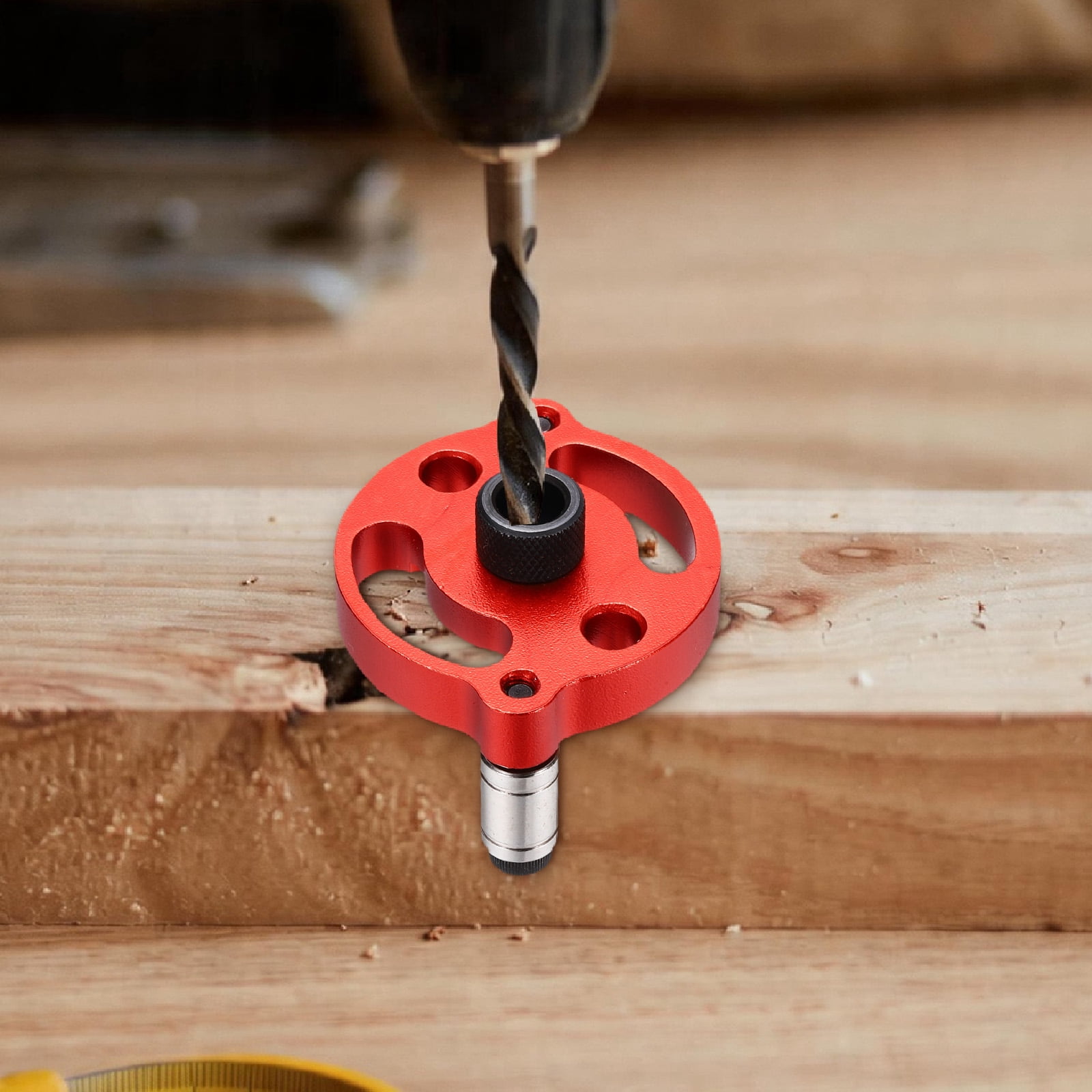 Uxcell Self Centering Doweling Jig Kit Straight Holes Puncher Dowel Jig Locator with Drill Bushings Woodworking Joints Tool for Precise Straight Holes, Red