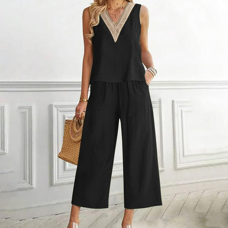 Elegant Solid Pocket O Neck Sleeveless Two Pieces Elegant Solid Pocket O Neck Sleeveless Two Pieces