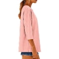 thumbnail image 5 of Women's Casual Loose Fit 3/4 Sleeve Button Up Top Shirts Blouses Plaid Flannel Round Neck V-Neck Solid Color Soft Fabric Business Office Work Vacation Travel Fashion Essential Gift for Women, 5 of 9