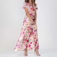 thumbnail image 2 of WTXUE Robes d'Été pour Femmes 2024, Robe d'Été Décontractée à la Mode pour Femmes à Fleurs, Col en V, Manches Courtes, Longue, Col en V, Manches Courtes, Patte, Robe de Loisirs, Beige, 2 of 4