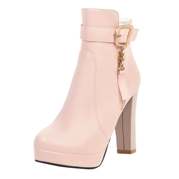 XZNGL Fashion Women Waterproof Platform Round Head High Heels Zipper Ankle Boots