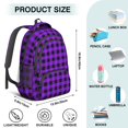 thumbnail image 5 of Purple and Black Checkered Pattern Backpack for School, Cute School Bag with Adjustable Shoulder Straps and Padded Back, 16.9"x12.6"x5.9", 5 of 5