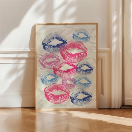 Kisses Preppy Wall Art Poster Aesthetic Typographic Posters Pink Apartment Wall Decor Kitchen Bar Poster Vintage Bar Poster Unframed Paper Print