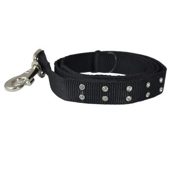 Dog Leash 1" Wide Double Nylon 4ft Length Rhinestone Boxer, Labrador, Retriever