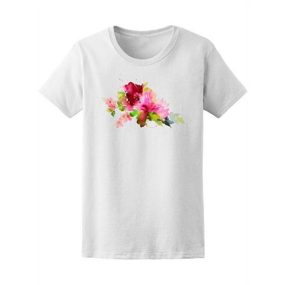 Pink Flowers Watercolor T-Shirt Women -Image by Shutterstock, Female Small